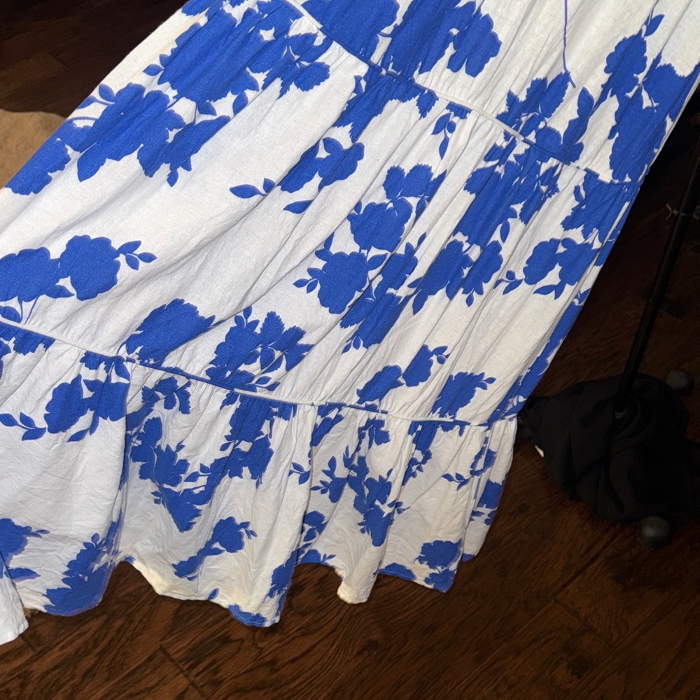 Cynthia Rowley Blue White Floral Maxi Dress w/ hand pockets adjustable straps XS - Picture 7 of 14